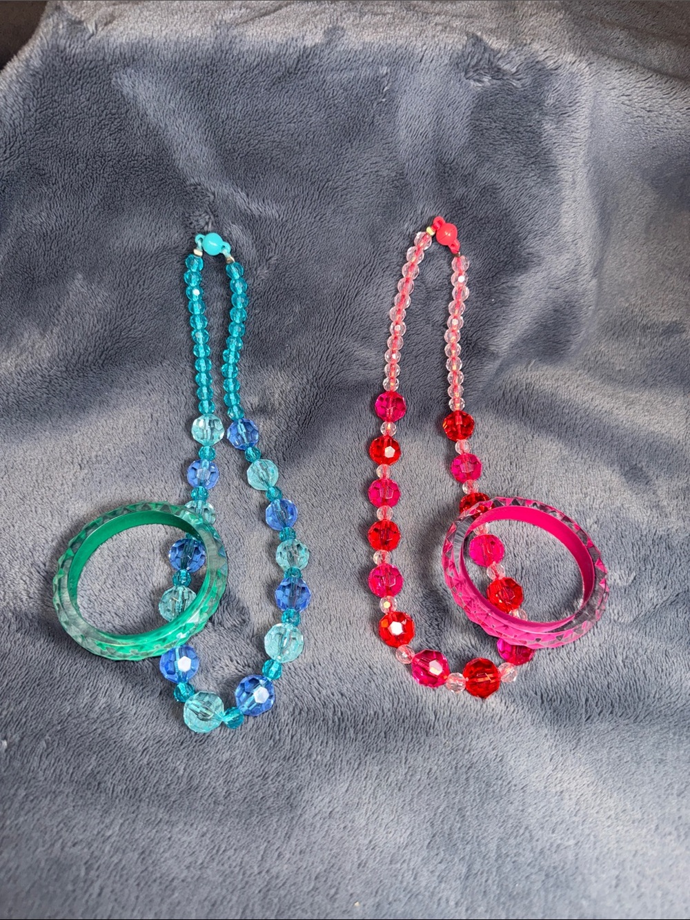 Gymboree Pink and Teal Acrylic Bead Necklace & Bangle Set